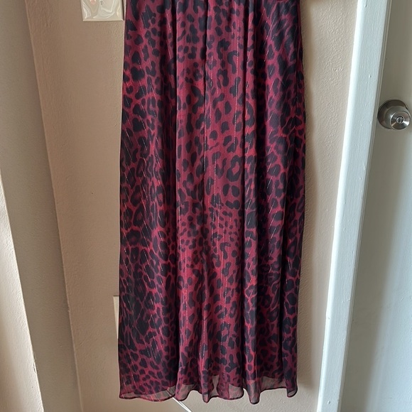 LONDON TIMES Burgundy Animal Print Sleeveless Neck Tie Maxi Dress - Picture 14 of 15